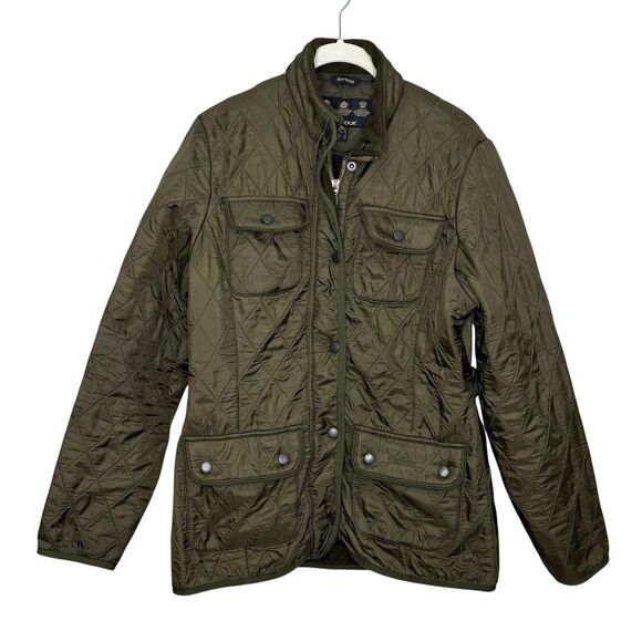 Barbour Quilted Jacket Womens 8 Olive Green Polarquilt Utility 4 Pocket Zip Snap - Picture 1 of 10